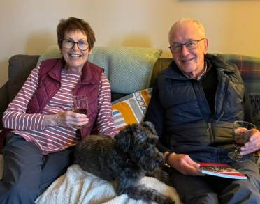 Cynthia and Tony Brett-Young, and their dog Herbert Pocket, homeowners at Audley St George's Place